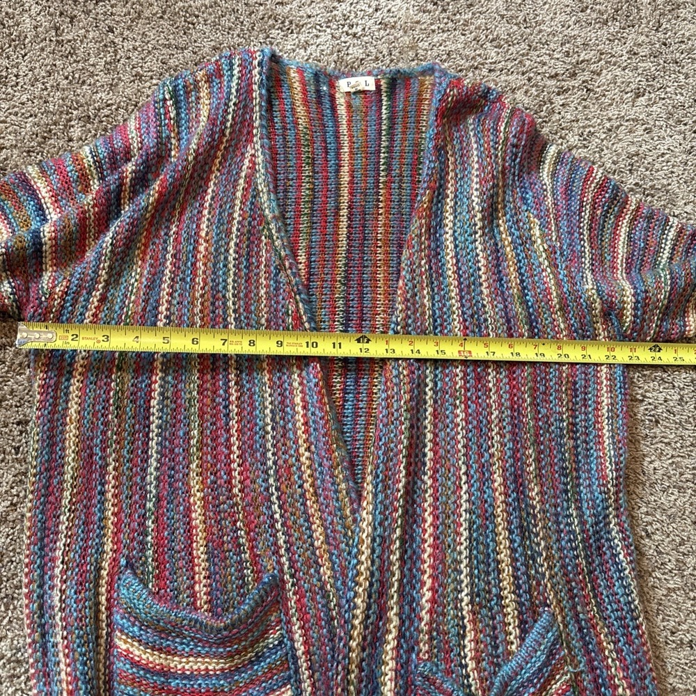 Pol Cardigan Sweater Small Chunky Knit Rainbow Stripe Duster Open Front Boho - Picture 6 of 10